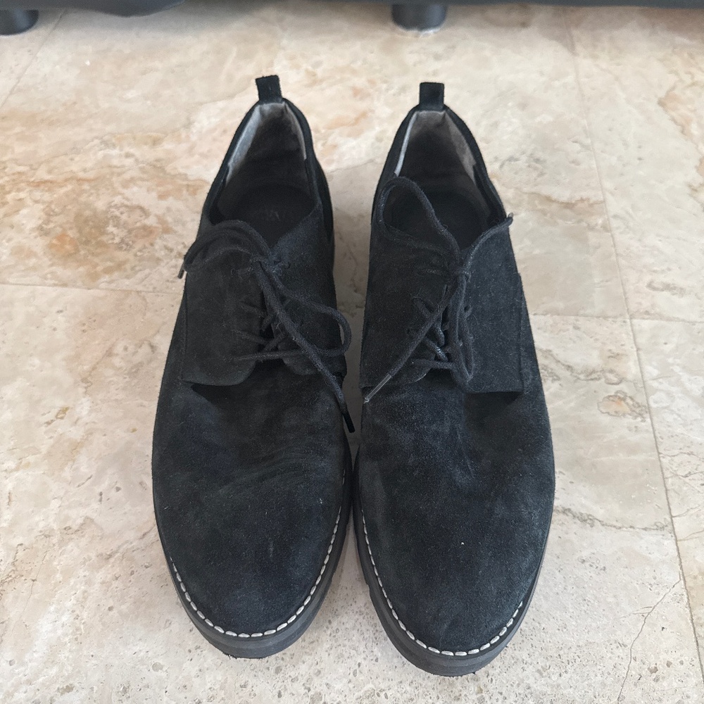 Black suede loafers